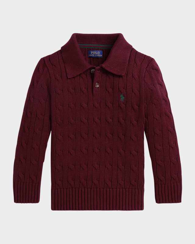 Boy's Cable-Knit Cotton Polo Sweater, Size 2-7